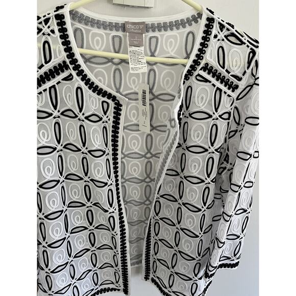 Chico's Traveler 2 (14-16) Jacket Black White Jacket Sheer Mesh Packaable NEW! - Picture 1 of 10